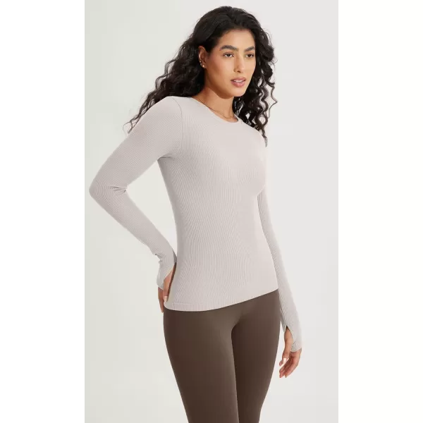 ODODOS Seamless Long Sleeve Tops with Thumb Hole for Women Crew Neck Ribbed Tee Workout Yoga ShirtsMushroom