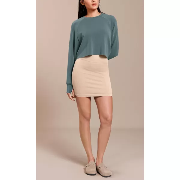 ODODOS Seamless Mini Skirt for Women Ribbed High Waisted Bodycon Basic Pencil SkirtsBeigecoralteal