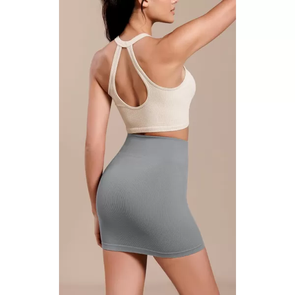 ODODOS Seamless Mini Skirt for Women Ribbed High Waisted Bodycon Basic Pencil SkirtsGray