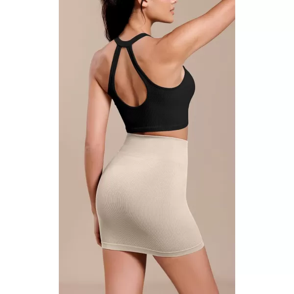 ODODOS Seamless Mini Skirt for Women Ribbed High Waisted Bodycon Basic Pencil SkirtsMushroom