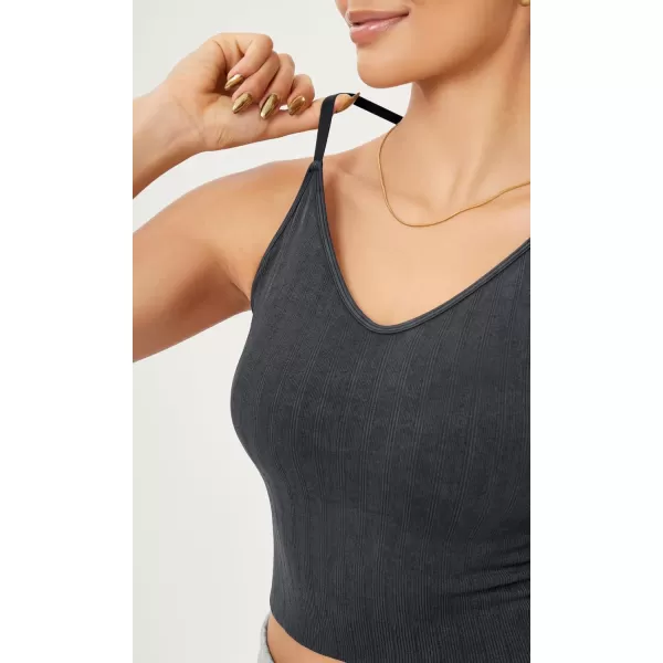 ODODOS Seamless Padded Sports Bra for Women CrissCross Back Longline Wirefree Brami Ribbed Crop Tank TopsBlack