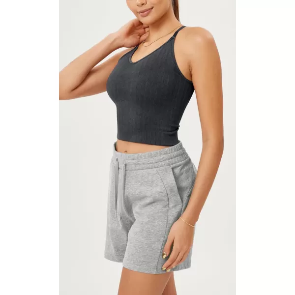 ODODOS Seamless Padded Sports Bra for Women CrissCross Back Longline Wirefree Brami Ribbed Crop Tank TopsBlack