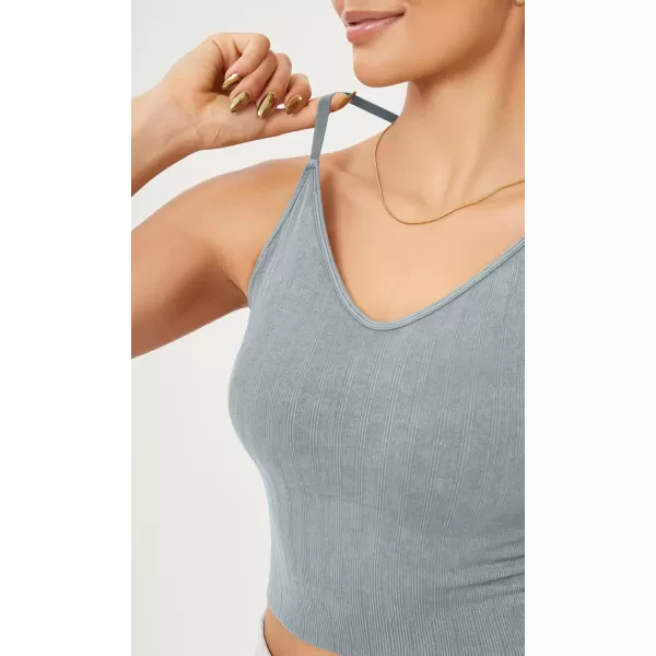 ODODOS Seamless Padded Sports Bra for Women CrissCross Back Longline Wirefree Brami Ribbed Crop Tank TopsBlue Grey