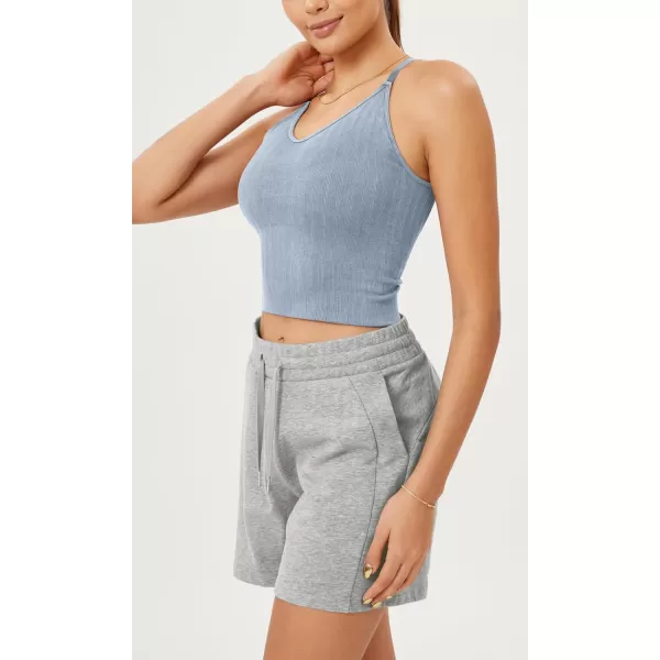 ODODOS Seamless Padded Sports Bra for Women CrissCross Back Longline Wirefree Brami Ribbed Crop Tank TopsCoastline