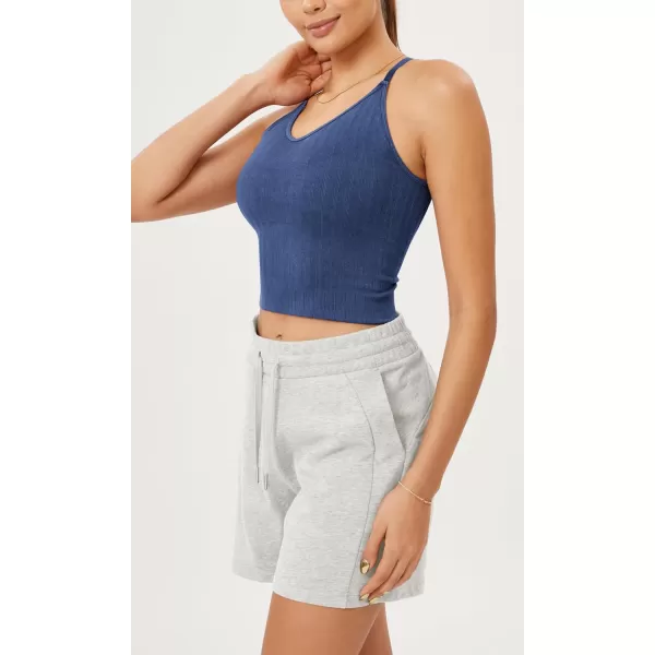 ODODOS Seamless Padded Sports Bra for Women CrissCross Back Longline Wirefree Brami Ribbed Crop Tank TopsCobalt Blue