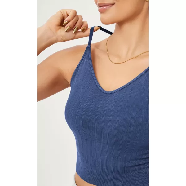 ODODOS Seamless Padded Sports Bra for Women CrissCross Back Longline Wirefree Brami Ribbed Crop Tank TopsCobalt Blue