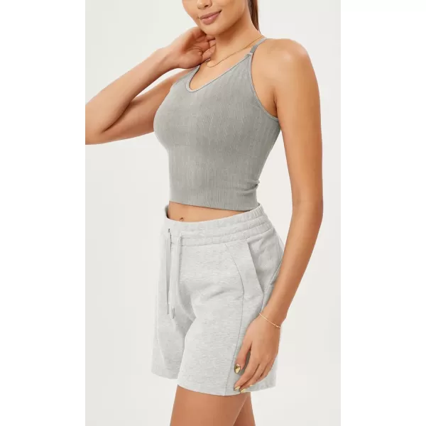 ODODOS Seamless Padded Sports Bra for Women CrissCross Back Longline Wirefree Brami Ribbed Crop Tank TopsGrey