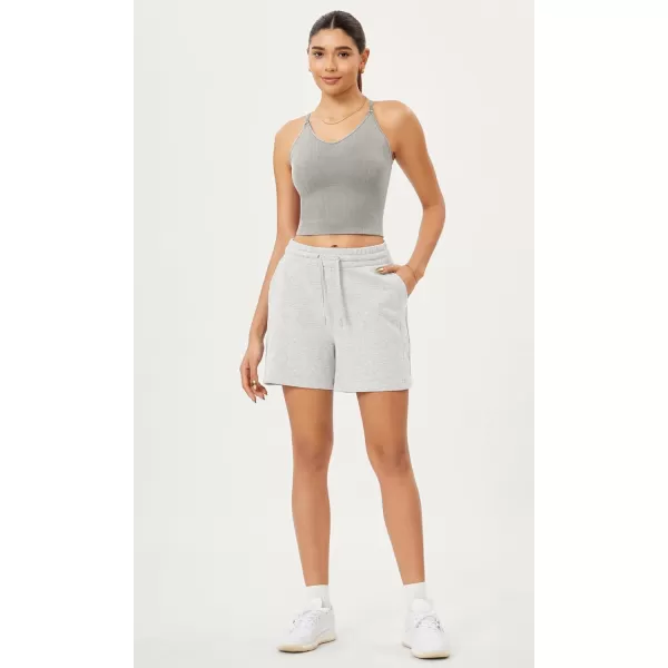 ODODOS Seamless Padded Sports Bra for Women CrissCross Back Longline Wirefree Brami Ribbed Crop Tank TopsGrey