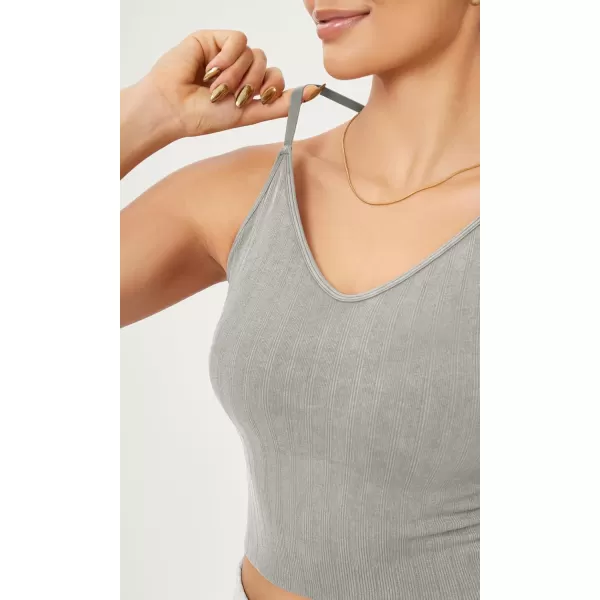 ODODOS Seamless Padded Sports Bra for Women CrissCross Back Longline Wirefree Brami Ribbed Crop Tank TopsGrey