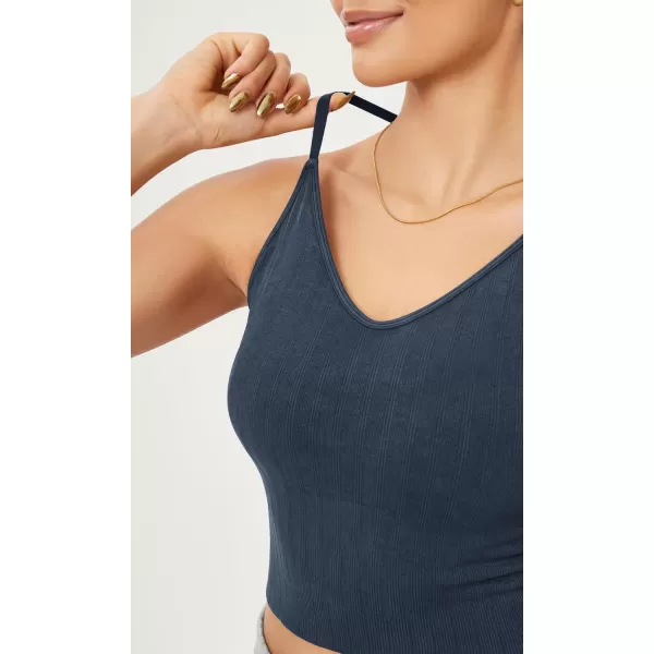 ODODOS Seamless Padded Sports Bra for Women CrissCross Back Longline Wirefree Brami Ribbed Crop Tank TopsNavy