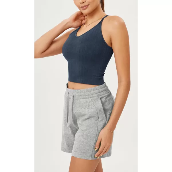 ODODOS Seamless Padded Sports Bra for Women CrissCross Back Longline Wirefree Brami Ribbed Crop Tank TopsNavy