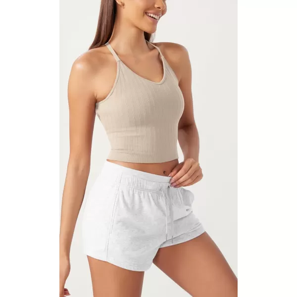 ODODOS Seamless Padded Sports Bra for Women CrissCross Back Longline Wirefree Brami Ribbed Crop Tank TopsOyster White