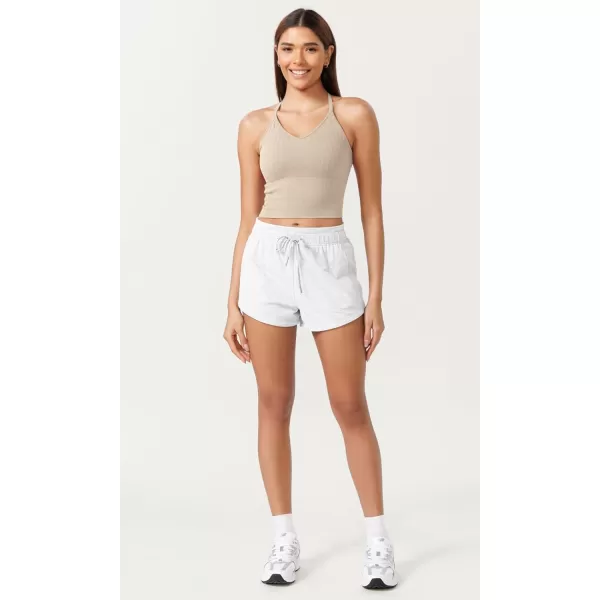 ODODOS Seamless Padded Sports Bra for Women CrissCross Back Longline Wirefree Brami Ribbed Crop Tank TopsOyster White
