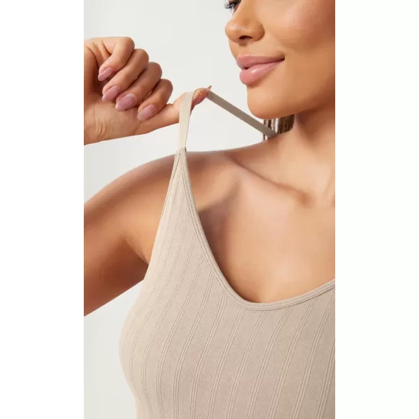 ODODOS Seamless Padded Sports Bra for Women CrissCross Back Longline Wirefree Brami Ribbed Crop Tank TopsOyster White