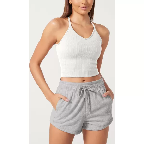 ODODOS Seamless Padded Sports Bra for Women CrissCross Back Longline Wirefree Brami Ribbed Crop Tank TopsWhite