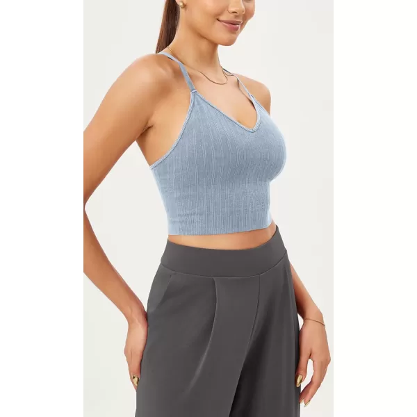 ODODOS Seamless Padded Sports Bra for Women Strappy Longline Wirefree Brami Ribbed Crop Tank TopsCoastline