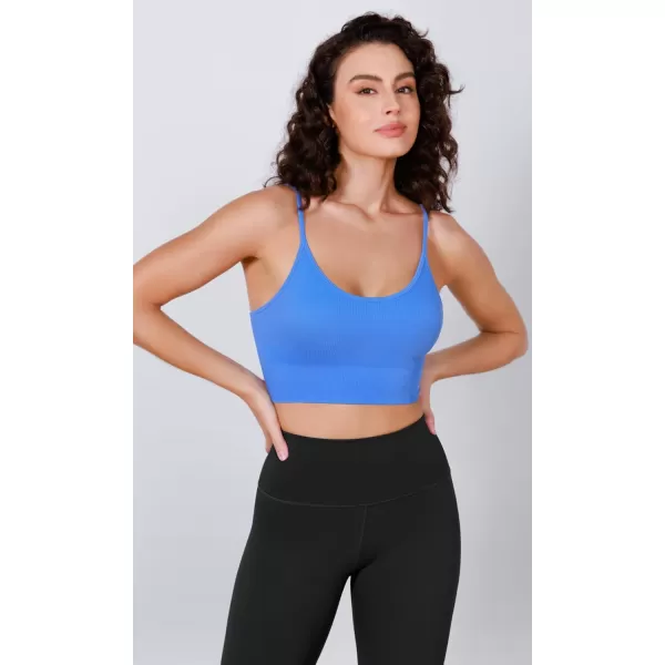 ODODOS Seamless Sports Bra for Women Ribbed Camisoles Non Padding Yoga Bra Crop Tank TopsBlacknavyblue