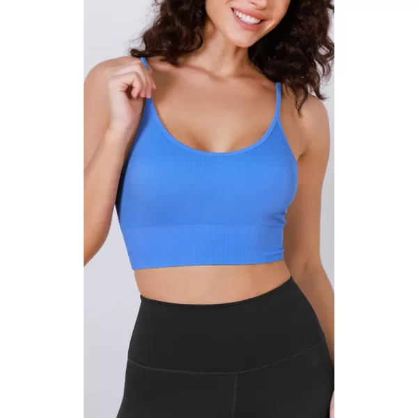 ODODOS Seamless Sports Bra for Women Ribbed Camisoles Non Padding Yoga Bra Crop Tank TopsBlacknavyblue