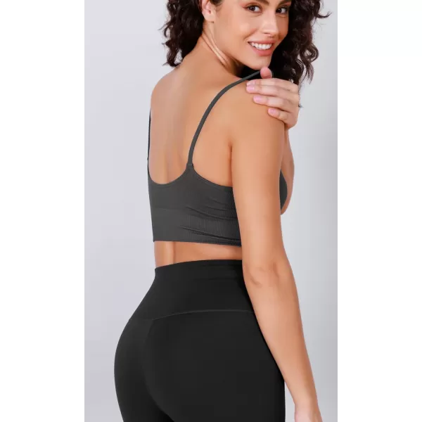 ODODOS Seamless Sports Bra for Women Ribbed Camisoles Non Padding Yoga Bra Crop Tank TopsCharcoal