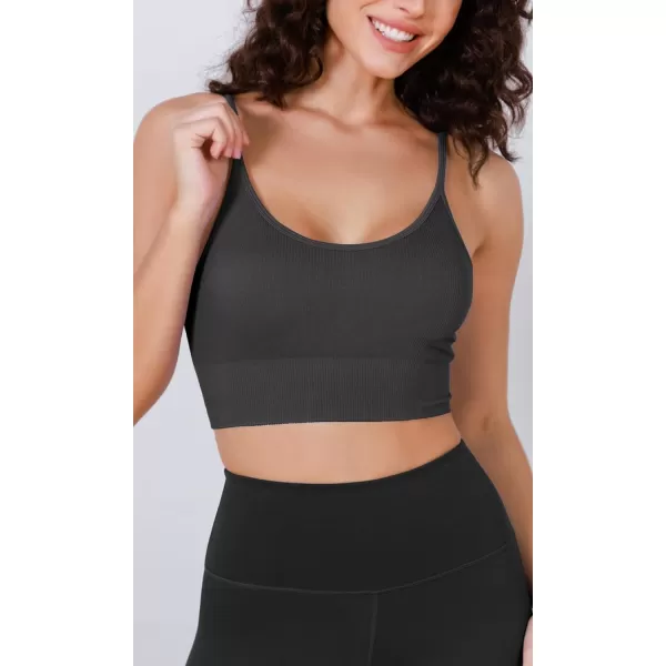 ODODOS Seamless Sports Bra for Women Ribbed Camisoles Non Padding Yoga Bra Crop Tank TopsCharcoal