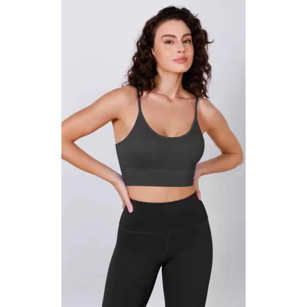 ODODOS Seamless Sports Bra for Women Ribbed Camisoles Non Padding Yoga Bra Crop Tank TopsCharcoal