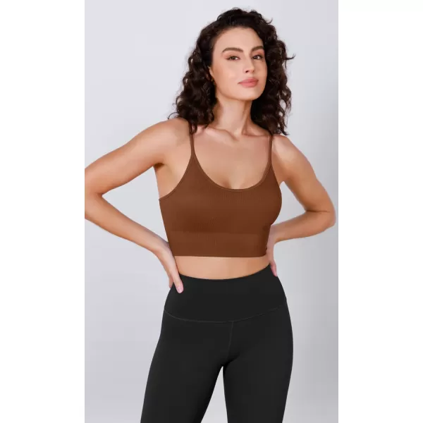 ODODOS Seamless Sports Bra for Women Ribbed Camisoles Non Padding Yoga Bra Crop Tank TopsClay