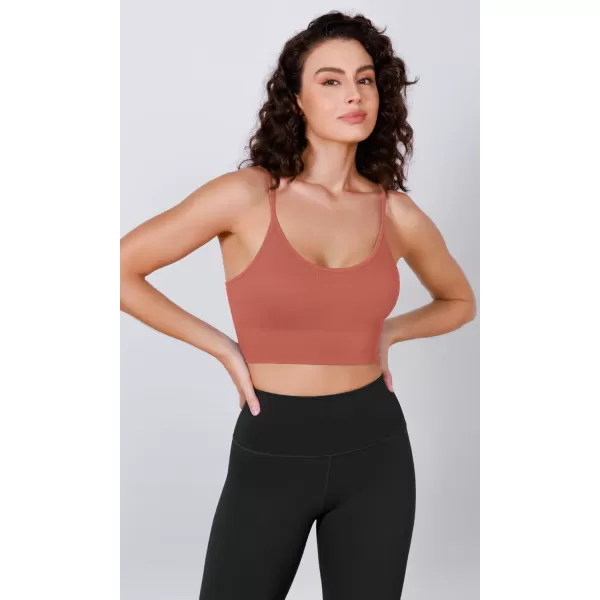 ODODOS Seamless Sports Bra for Women Ribbed Camisoles Non Padding Yoga Bra Crop Tank TopsCoral