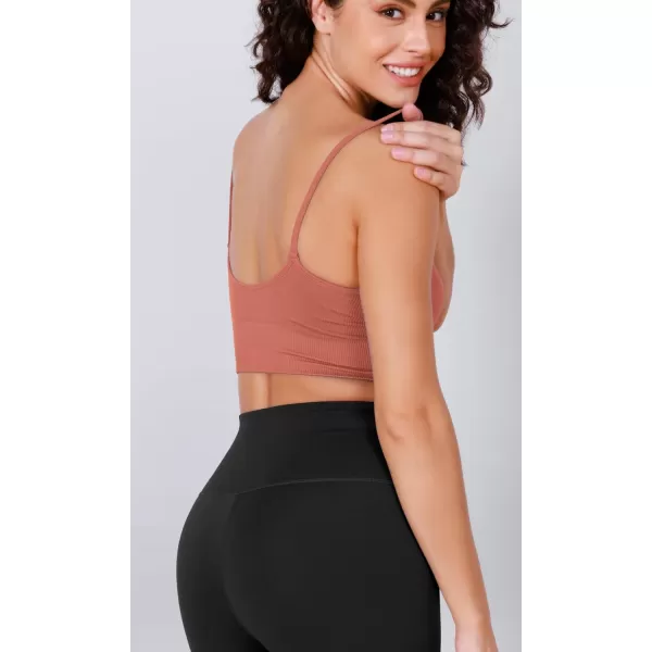 ODODOS Seamless Sports Bra for Women Ribbed Camisoles Non Padding Yoga Bra Crop Tank TopsCoral