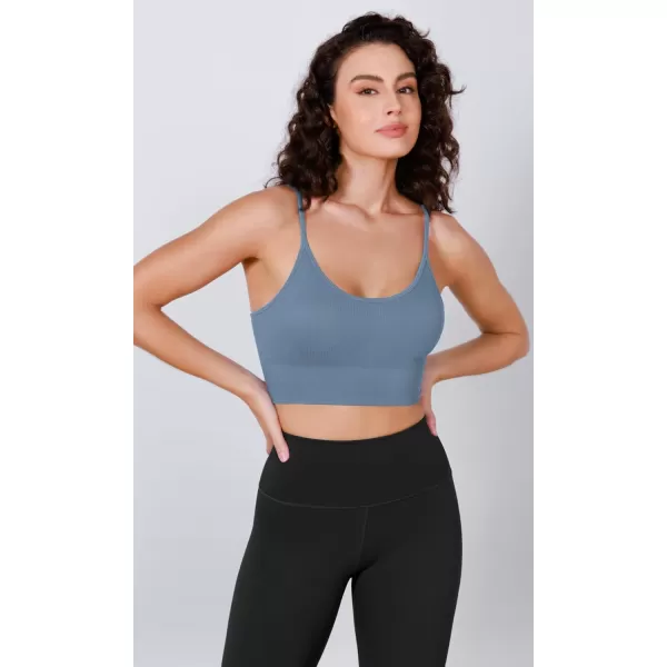 ODODOS Seamless Sports Bra for Women Ribbed Camisoles Non Padding Yoga Bra Crop Tank TopsDusty Blue