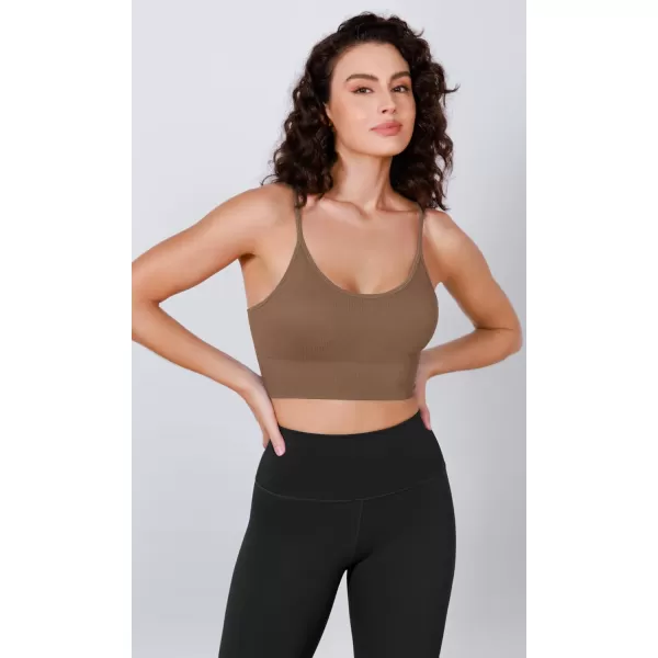 ODODOS Seamless Sports Bra for Women Ribbed Camisoles Non Padding Yoga Bra Crop Tank TopsErmine