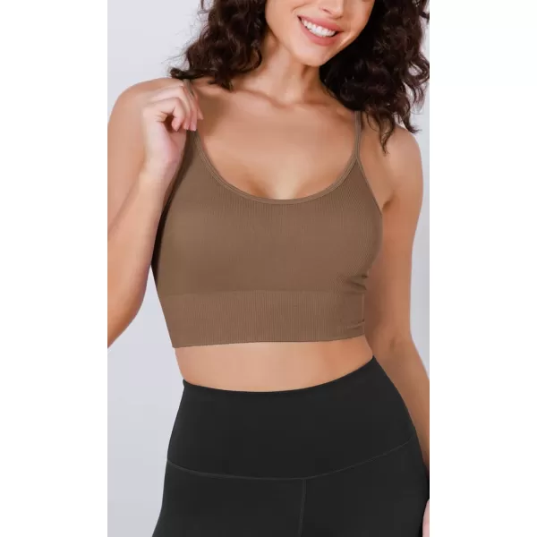 ODODOS Seamless Sports Bra for Women Ribbed Camisoles Non Padding Yoga Bra Crop Tank TopsErmine