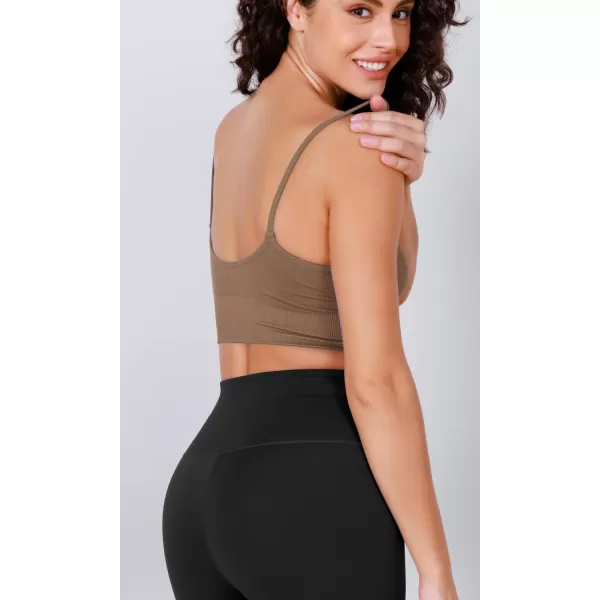 ODODOS Seamless Sports Bra for Women Ribbed Camisoles Non Padding Yoga Bra Crop Tank TopsErmine