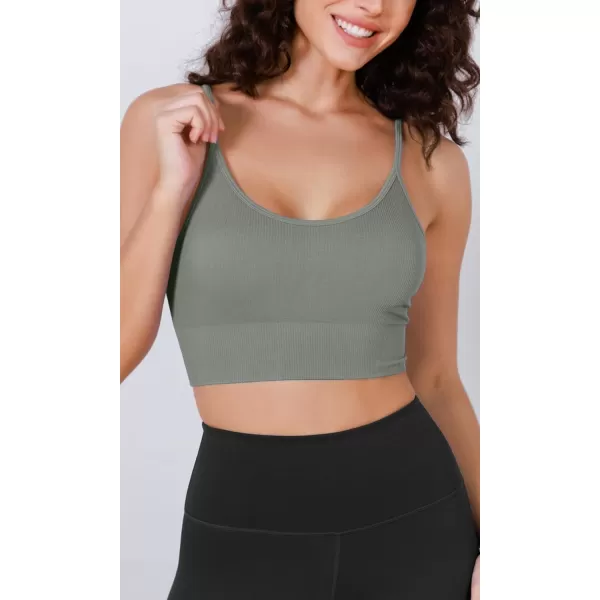 ODODOS Seamless Sports Bra for Women Ribbed Camisoles Non Padding Yoga Bra Crop Tank TopsGreen Milieu