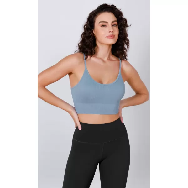 ODODOS Seamless Sports Bra for Women Ribbed Camisoles Non Padding Yoga Bra Crop Tank TopsIceberg