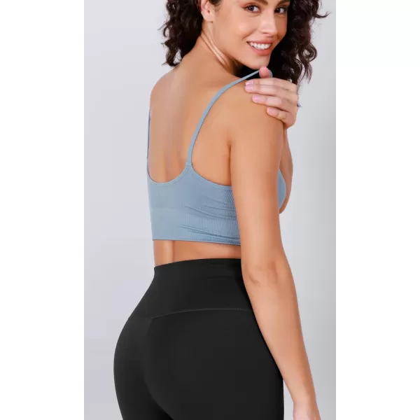 ODODOS Seamless Sports Bra for Women Ribbed Camisoles Non Padding Yoga Bra Crop Tank TopsIceberg