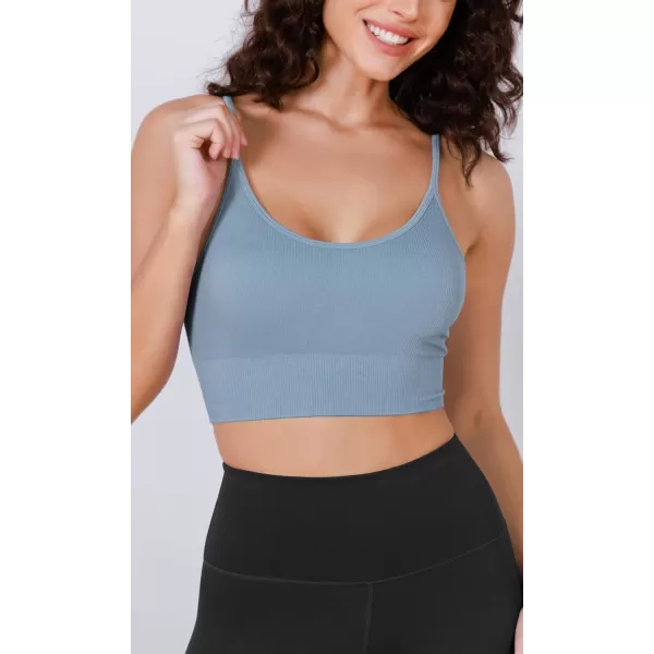 ODODOS Seamless Sports Bra for Women Ribbed Camisoles Non Padding Yoga Bra Crop Tank TopsIceberg