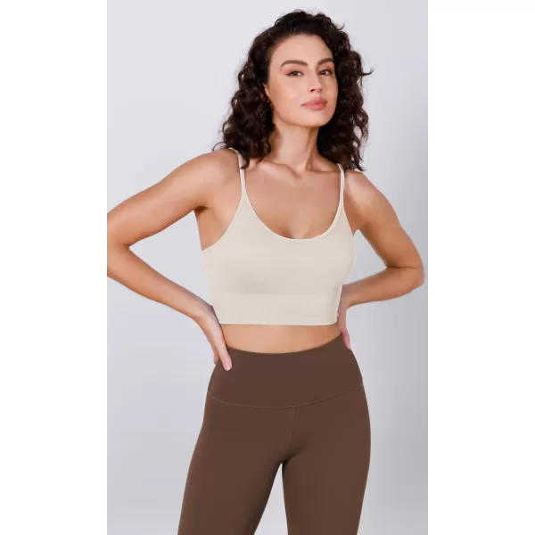 ODODOS Seamless Sports Bra for Women Ribbed Camisoles Non Padding Yoga Bra Crop Tank TopsIvory