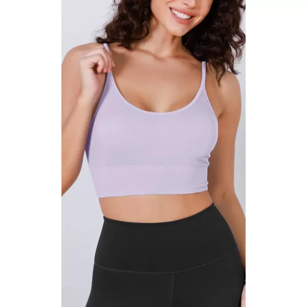 ODODOS Seamless Sports Bra for Women Ribbed Camisoles Non Padding Yoga Bra Crop Tank TopsLilac