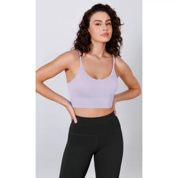 ODODOS Seamless Sports Bra for Women Ribbed Camisoles Non Padding Yoga Bra Crop Tank TopsLilac