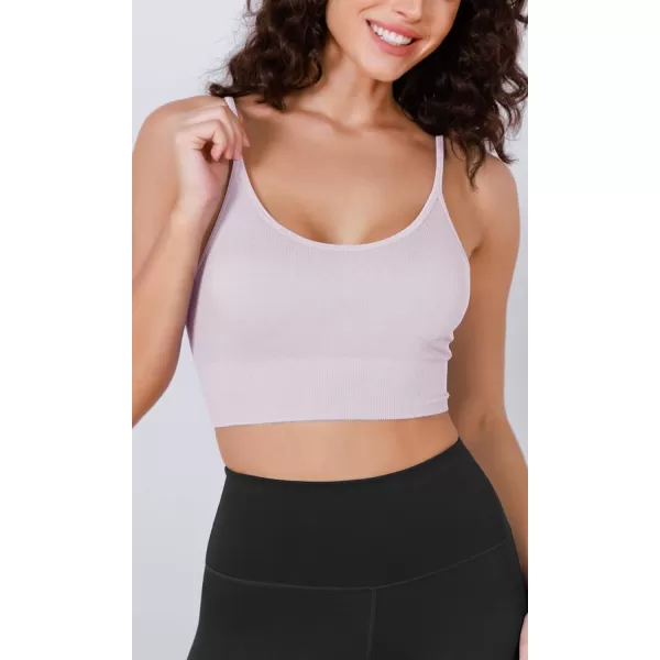 ODODOS Seamless Sports Bra for Women Ribbed Camisoles Non Padding Yoga Bra Crop Tank TopsPink Lacevioleticeberg