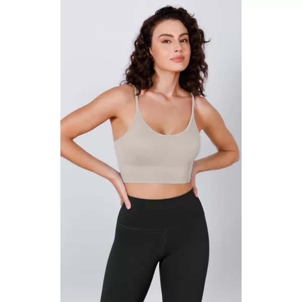 ODODOS Seamless Sports Bra for Women Ribbed Camisoles Non Padding Yoga Bra Crop Tank TopsStar White