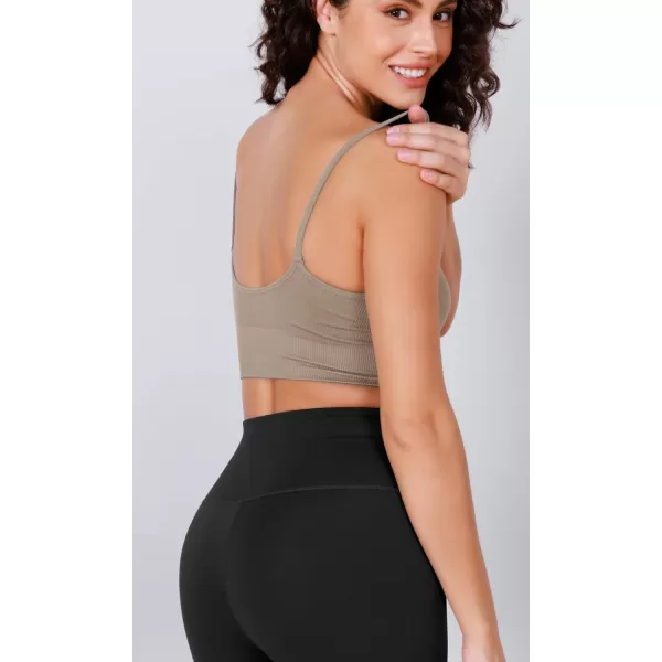 ODODOS Seamless Sports Bra for Women Ribbed Camisoles Non Padding Yoga Bra Crop Tank TopsTaupe