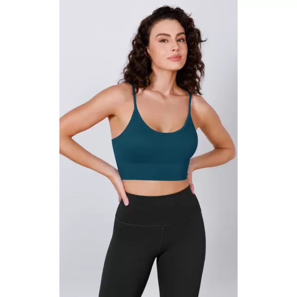 ODODOS Seamless Sports Bra for Women Ribbed Camisoles Non Padding Yoga Bra Crop Tank TopsTeal