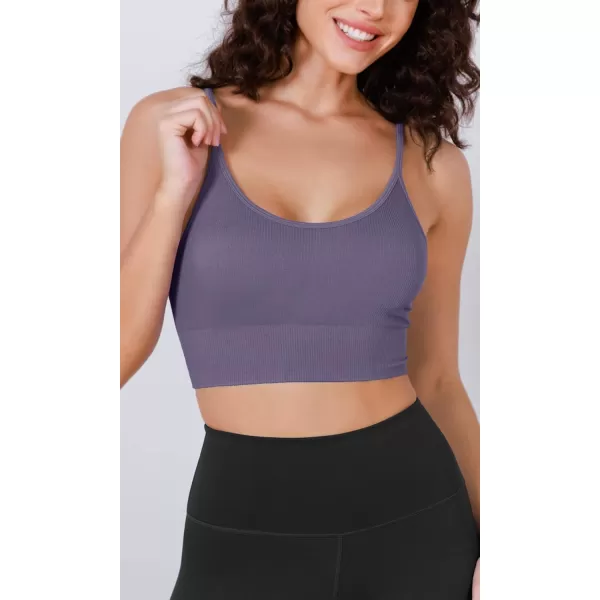 ODODOS Seamless Sports Bra for Women Ribbed Camisoles Non Padding Yoga Bra Crop Tank TopsViolet