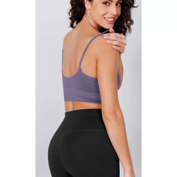 ODODOS Seamless Sports Bra for Women Ribbed Camisoles Non Padding Yoga Bra Crop Tank TopsViolet