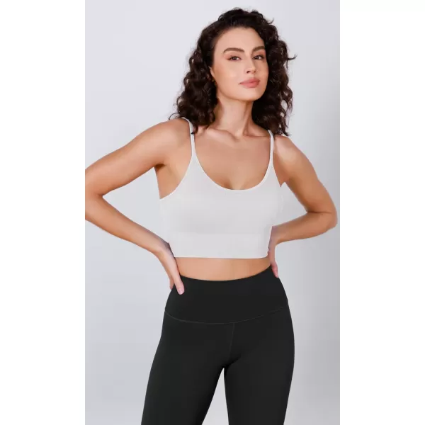 ODODOS Seamless Sports Bra for Women Ribbed Camisoles Non Padding Yoga Bra Crop Tank TopsWhitebeigeocean