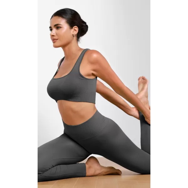 ODODOS Seamless Square Neck Sports Bra for Women Ribbed Crop Tank Casual Low Back Cropped TopsCharcoal
