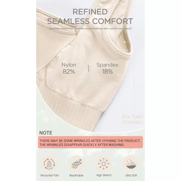 ODODOS Seamless Square Neck Sports Bra for Women Ribbed Crop Tank Casual Low Back Cropped TopsIvory