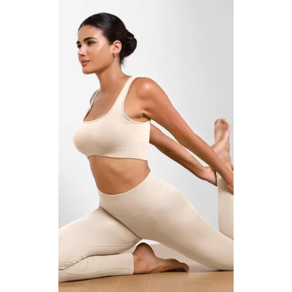 ODODOS Seamless Square Neck Sports Bra for Women Ribbed Crop Tank Casual Low Back Cropped TopsIvory