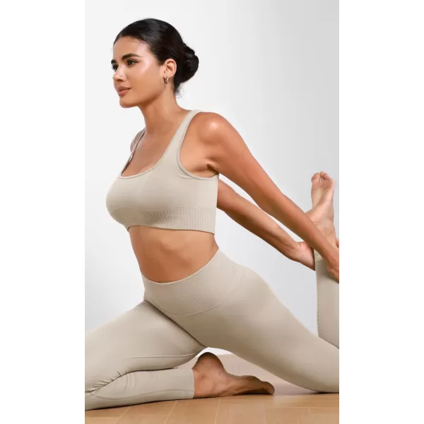 ODODOS Seamless Square Neck Sports Bra for Women Ribbed Crop Tank Casual Low Back Cropped TopsMushroom